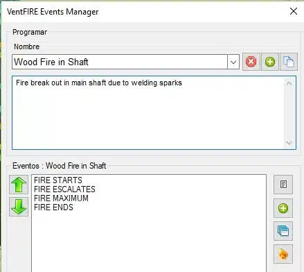 En VentFIRE™ cada etapa del incendio se configura como un evento.